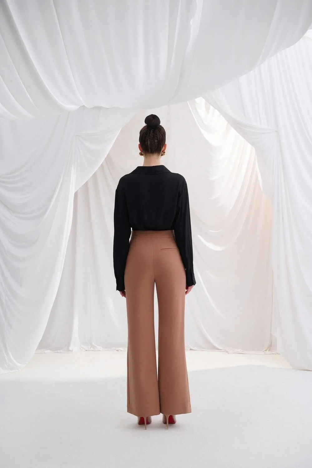 Della Flared High Waist Twill Ankle Length Pants