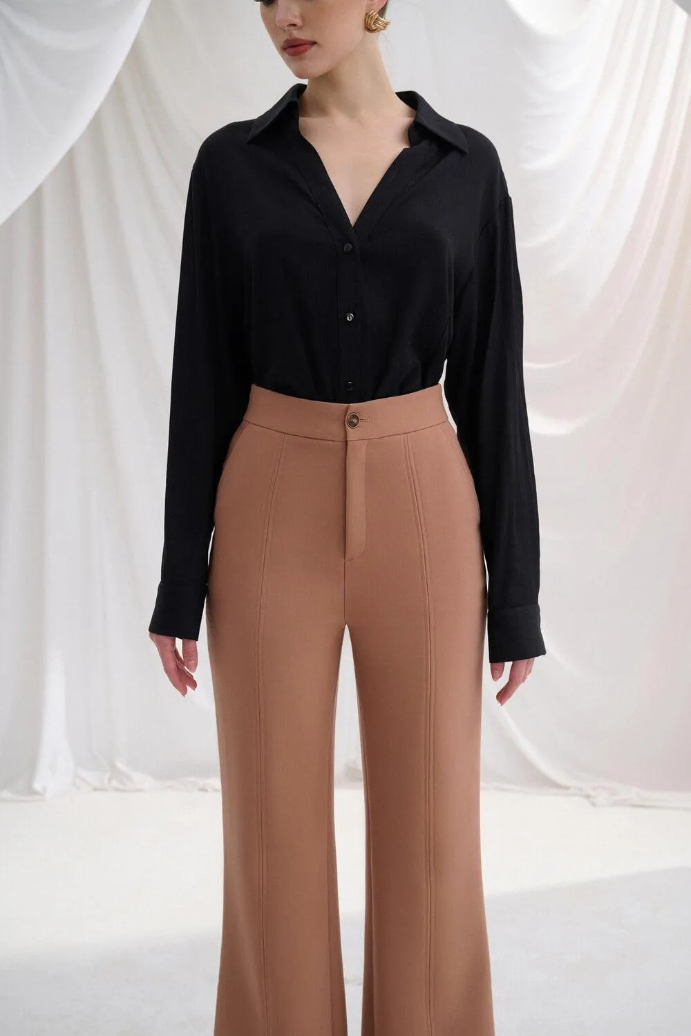 Della Flared High Waist Twill Ankle Length Pants