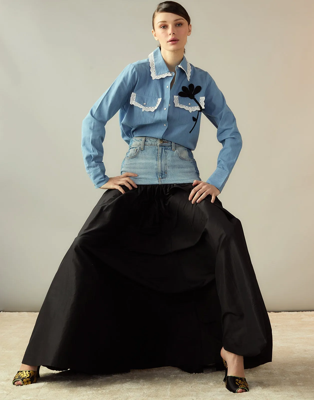 Denim Taffeta Skirt