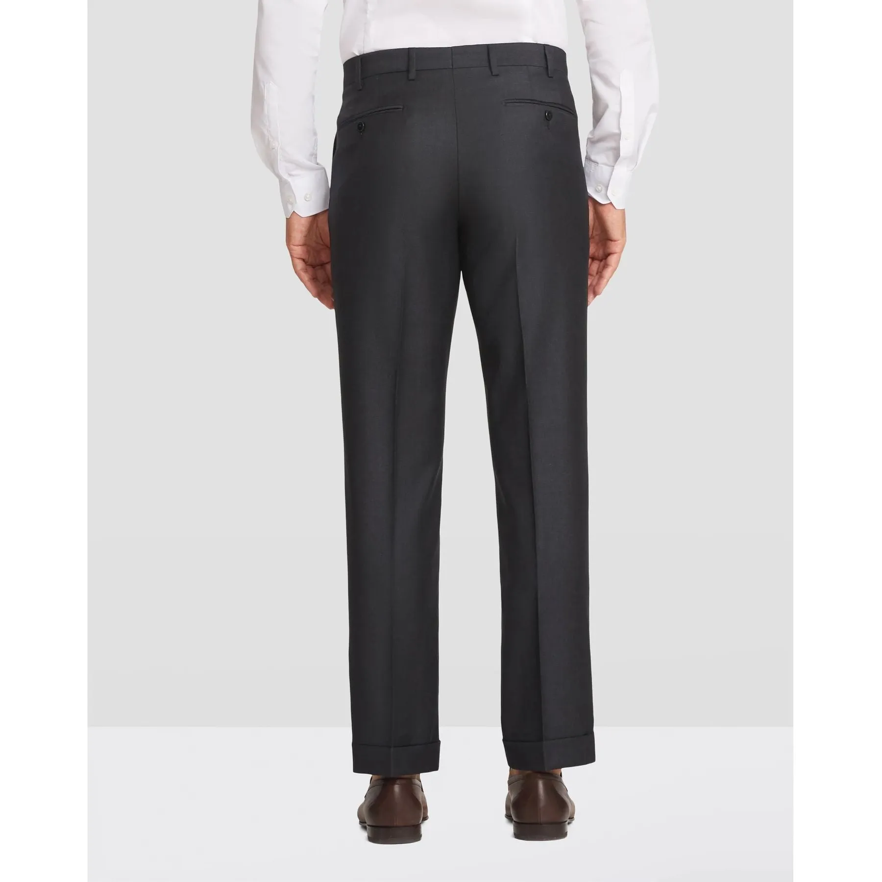 Devon Flat Front Stretch Wool Trouser in Charcoal (Modern Full Fit) by Zanella