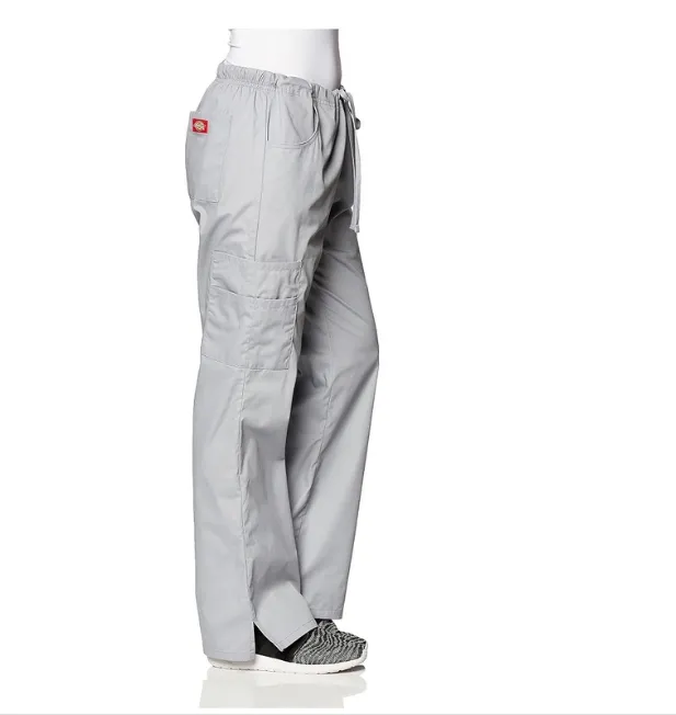 DICKIES Women's 86206 Signature Mid Rise Drawstring Scrubs Cargo Pant - Grey