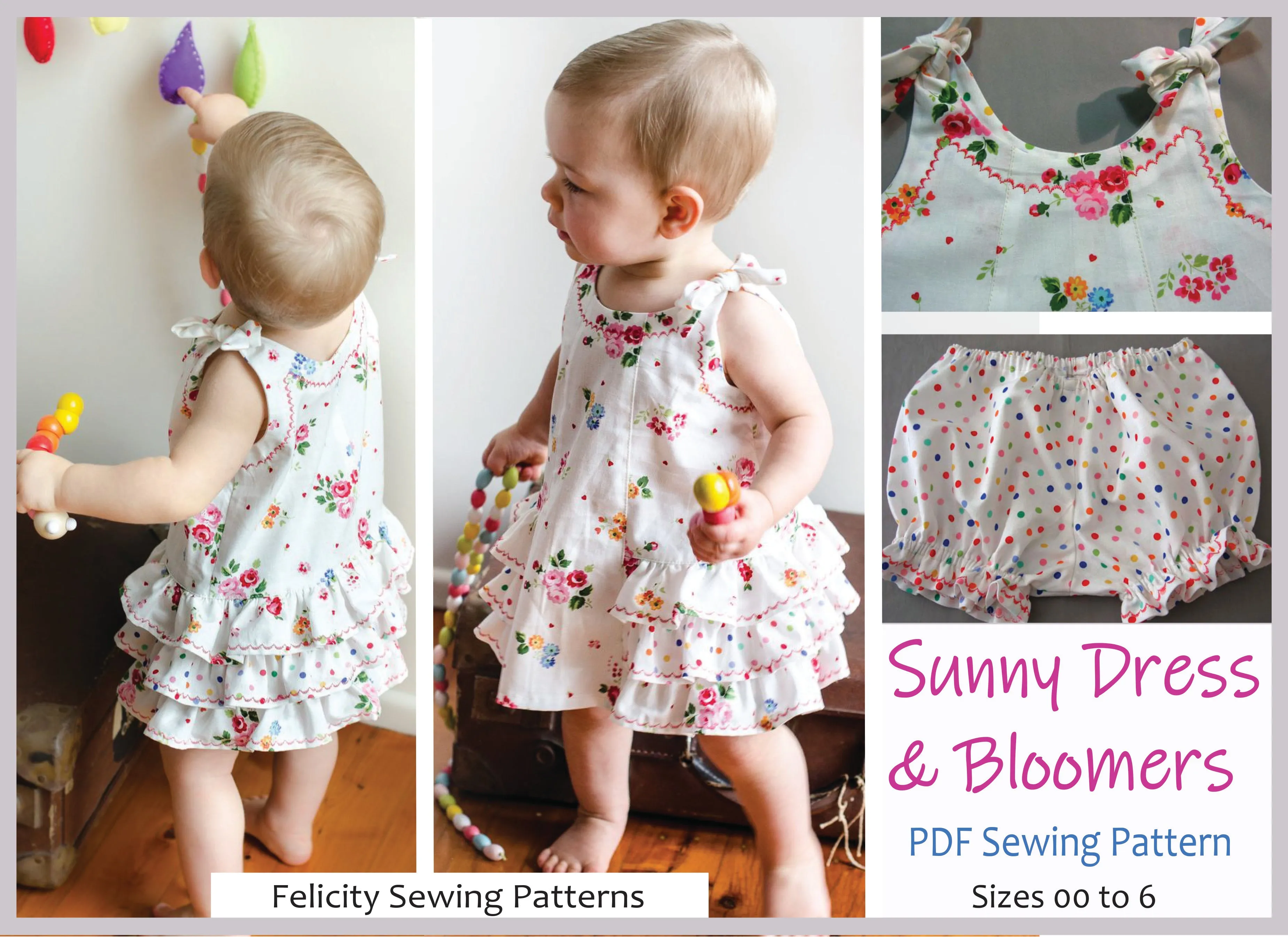 Dress & matching pants toddler sewing pattern SUNNY DRESS & BLOOMERS Sizes 6 months to 6 years