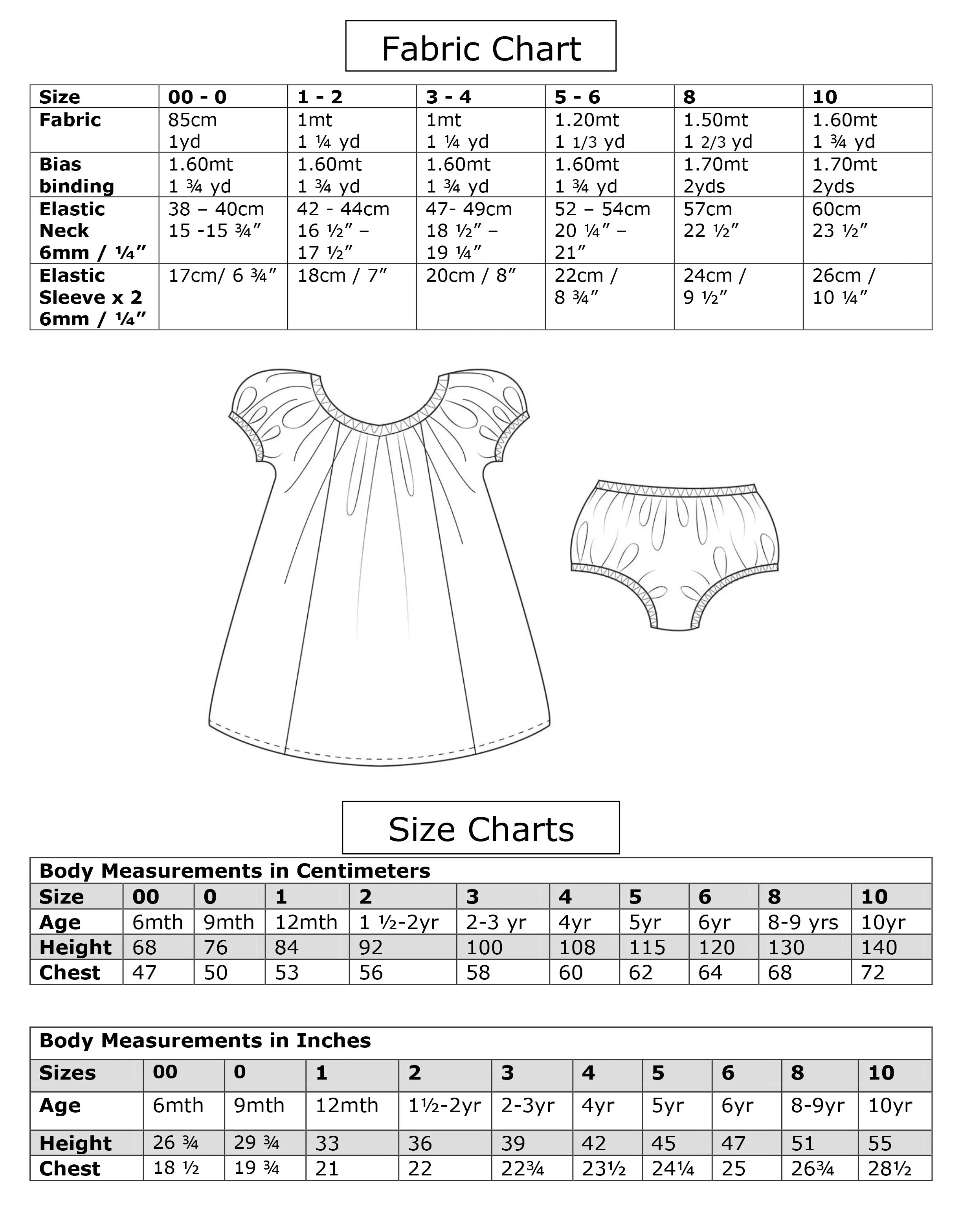 Easy baby and girl pdf dress pattern SWEET PEA sizes 6 months -10 years, with baby pants