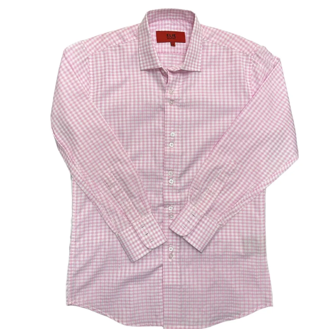 Elie Slim Fit Small Checkered Boys Dress Shirt - Pink