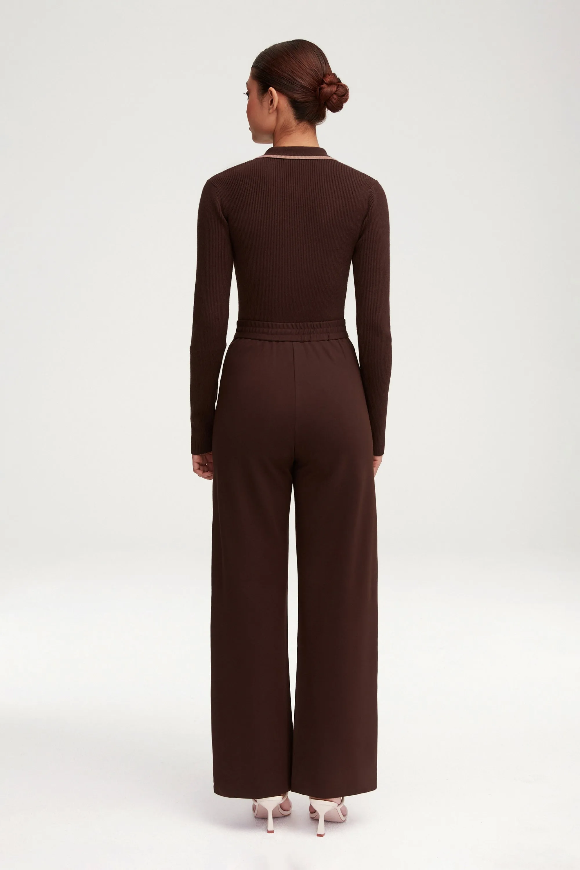 Essential Jersey Wide Leg Pants - Dark Brown