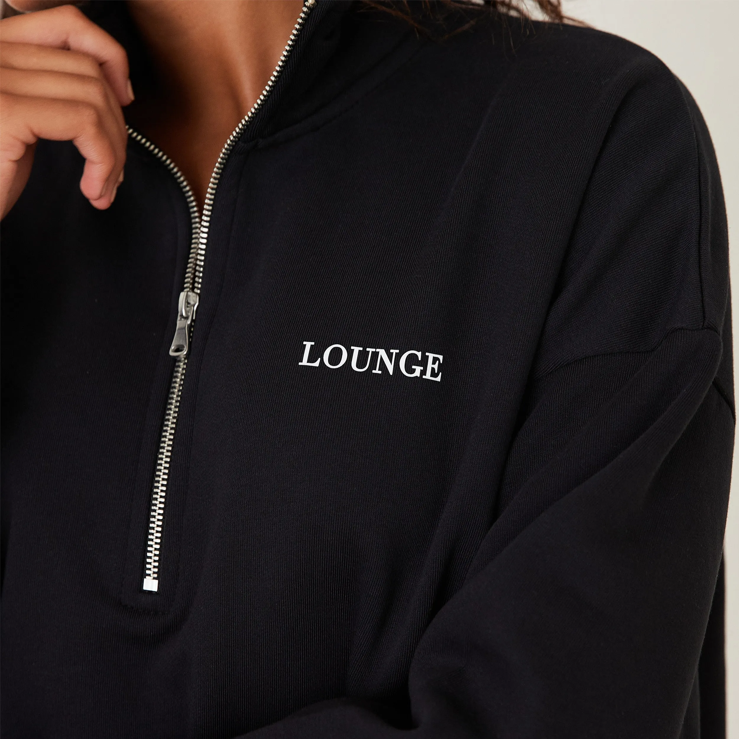 Essential Oversized Quarter Zip Jumper - Black