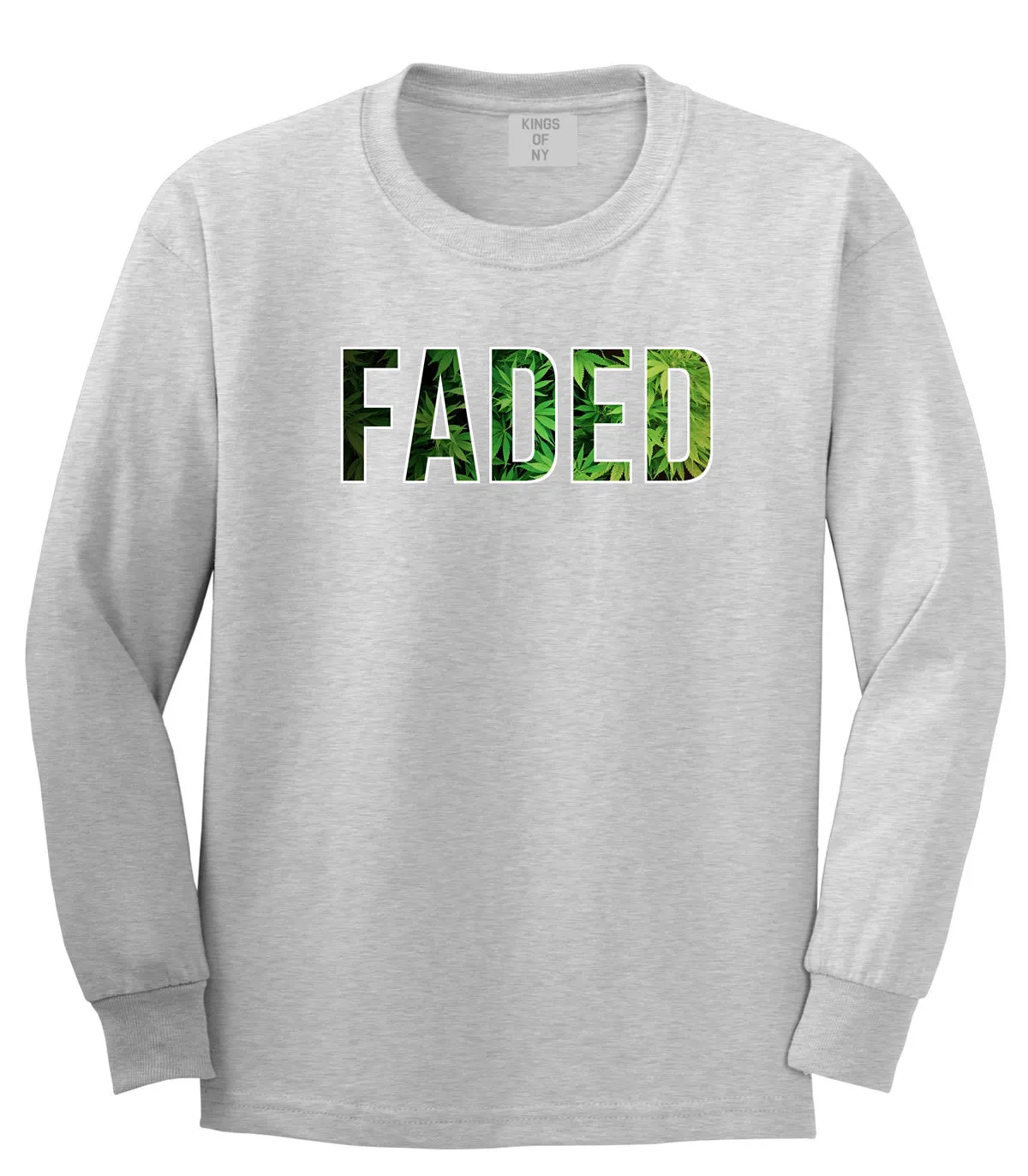 Faded Marijuana Weed Print Long Sleeve T-Shirt