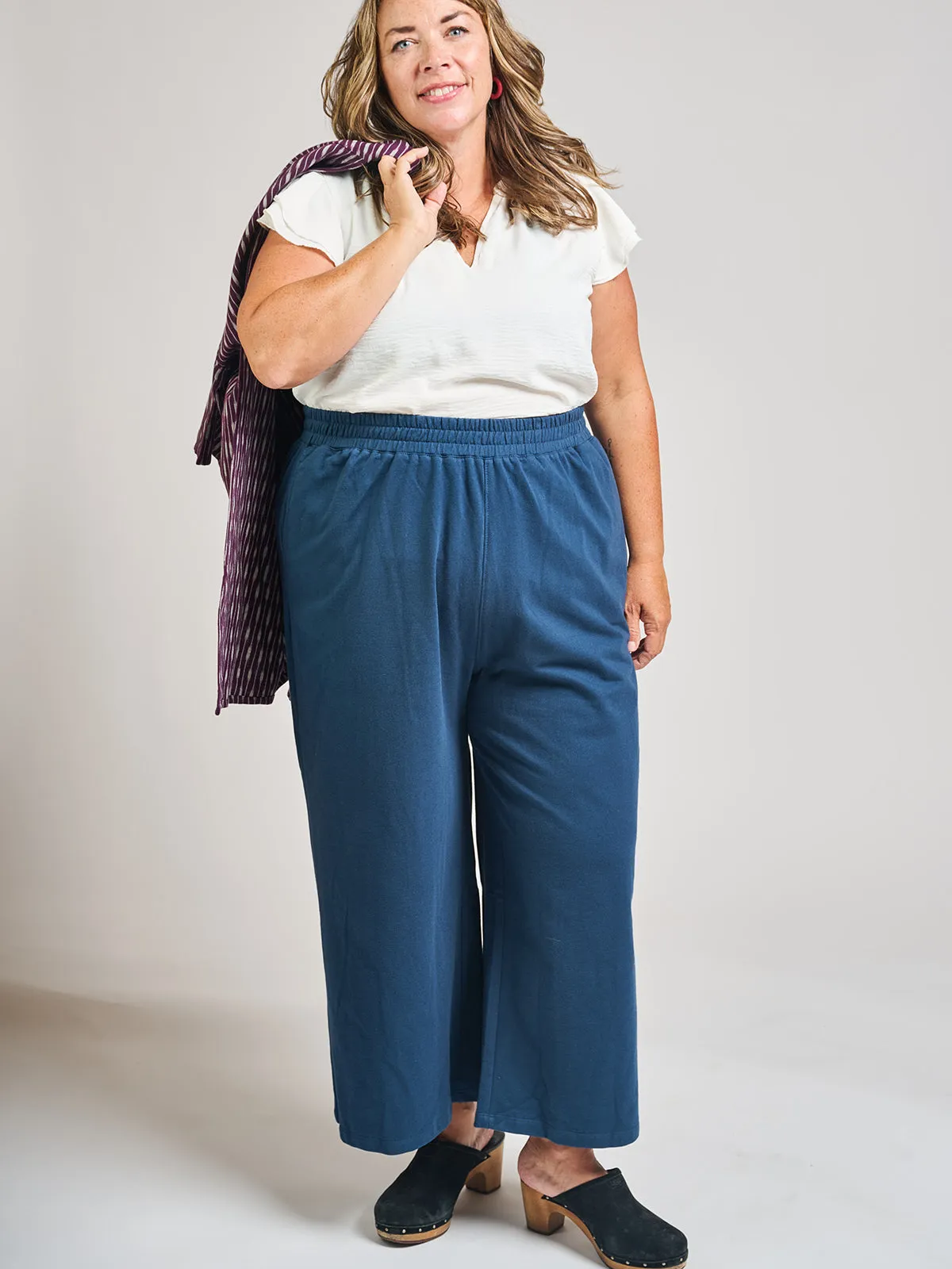 Fae Wide Leg Plus Size Pant - Loop Knit Blue