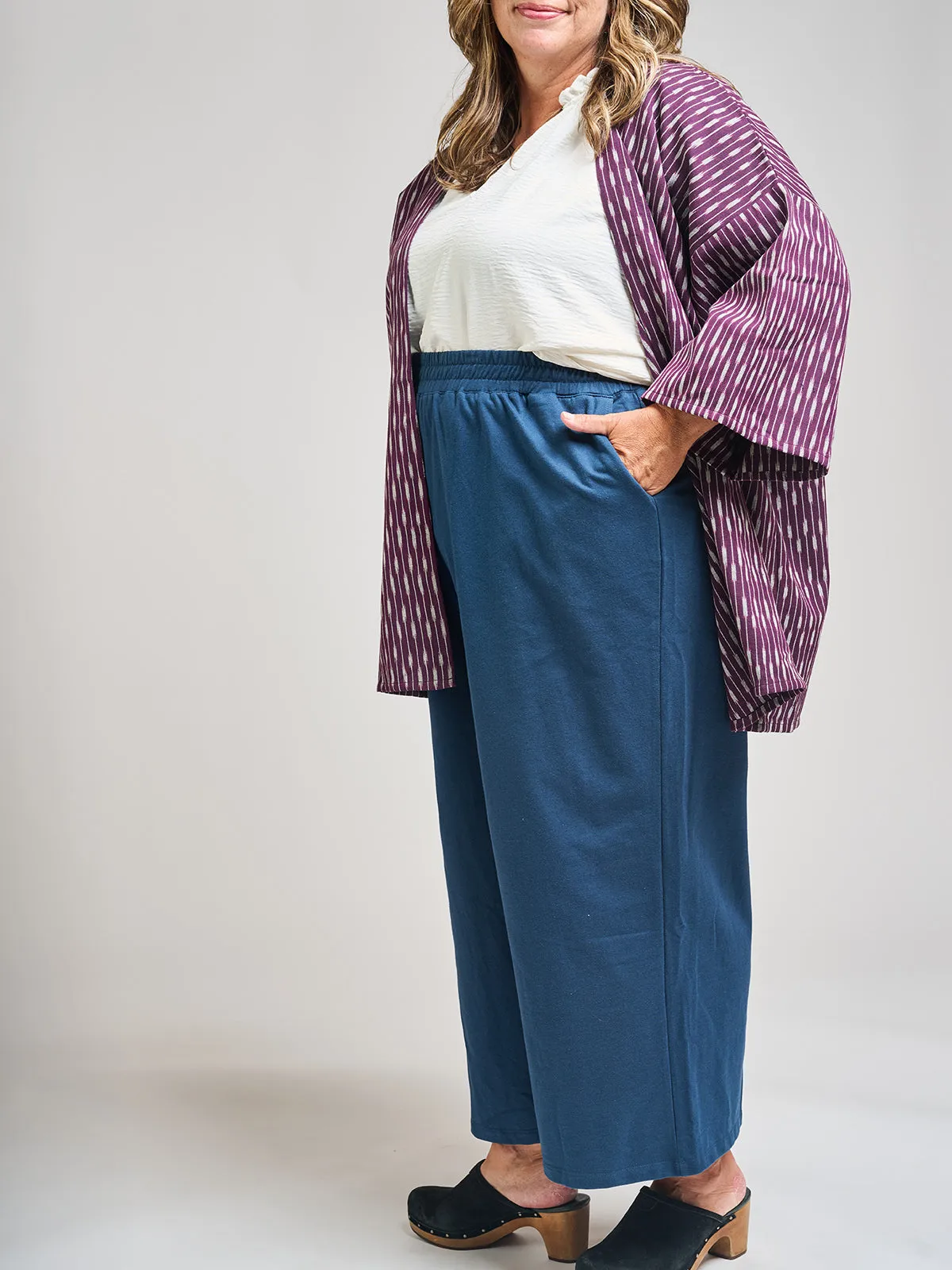 Fae Wide Leg Plus Size Pant - Loop Knit Blue