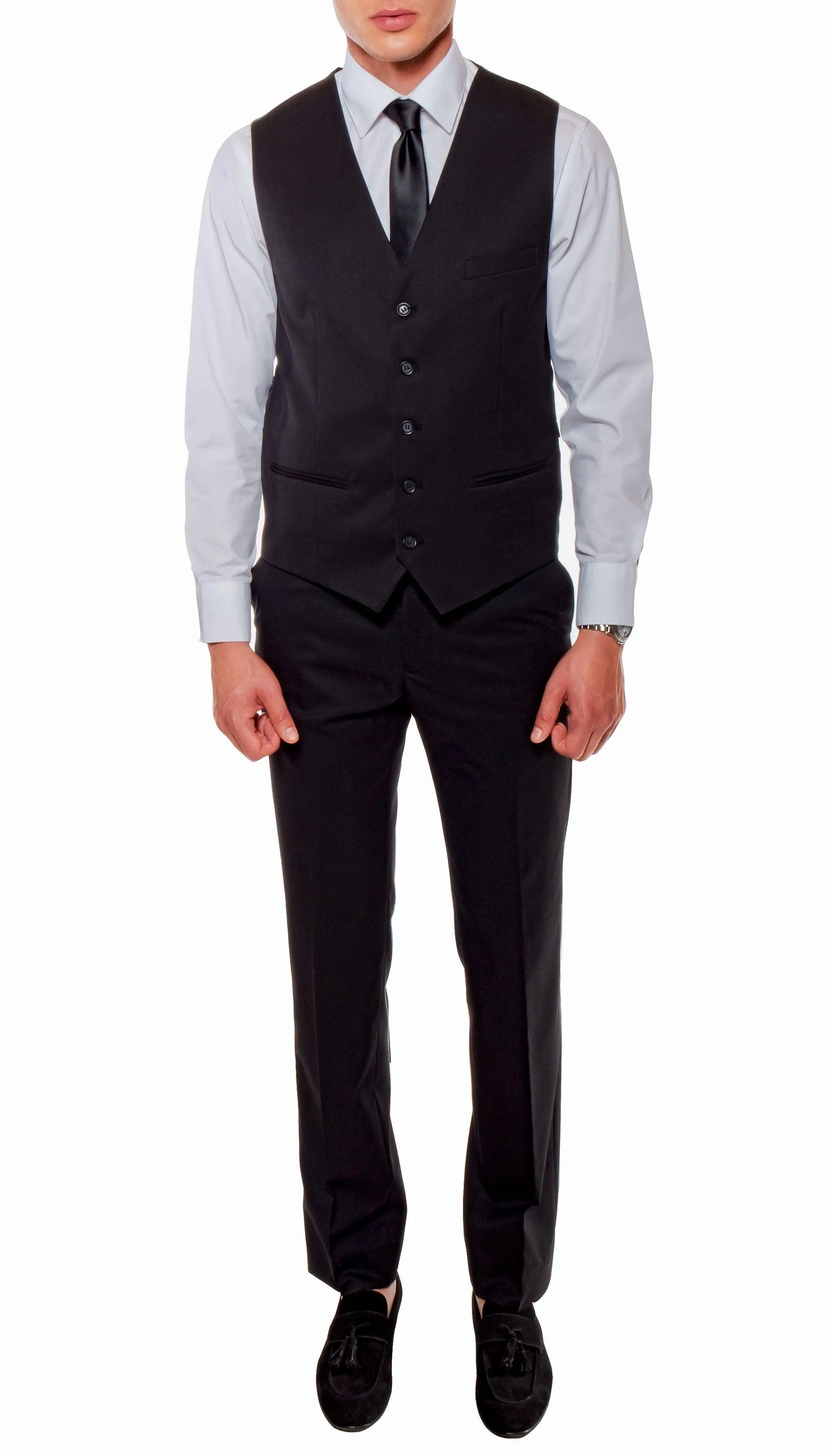 Ferrecci Mens Savannah Black Slim Fit 3 Piece Suit