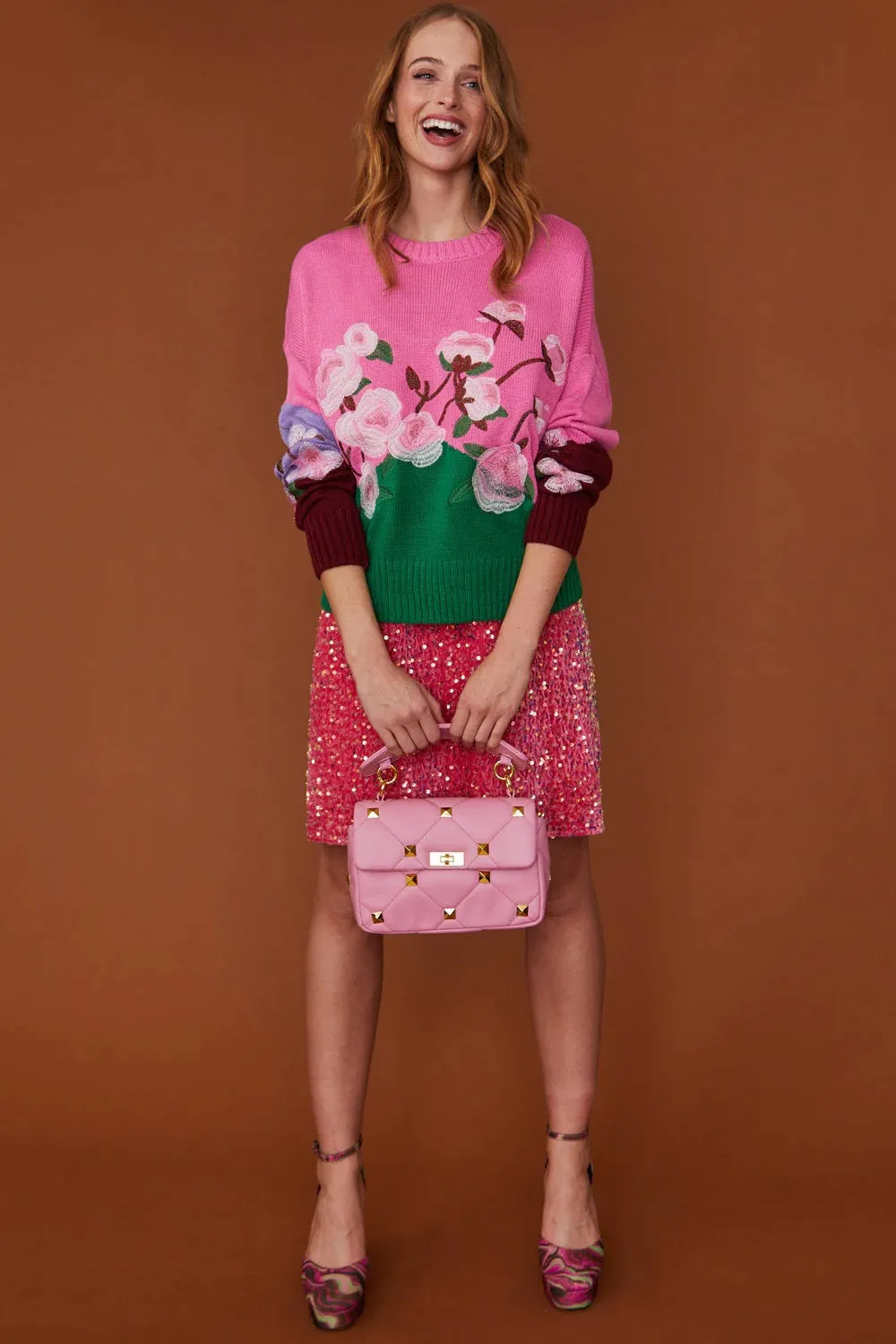 Floral Banana Peel Jumper in Pink