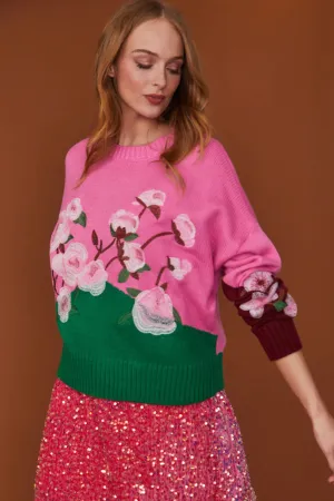 Floral Banana Peel Jumper in Pink