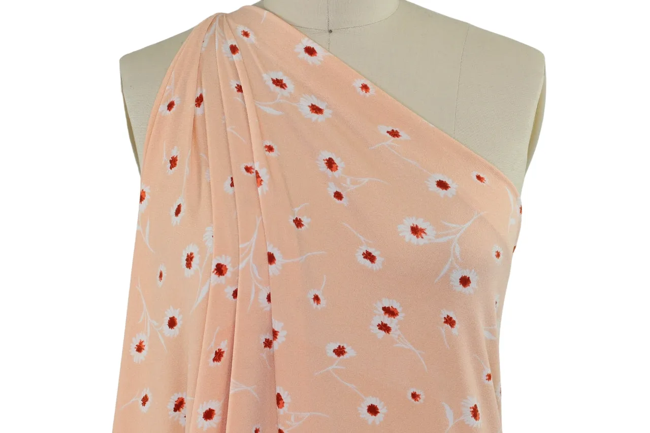 Floral Crepe Finish ITY Jersey - Oranges/White on Peach