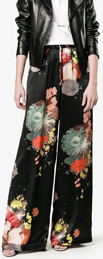 Flower Print Wide-Leg Trousers