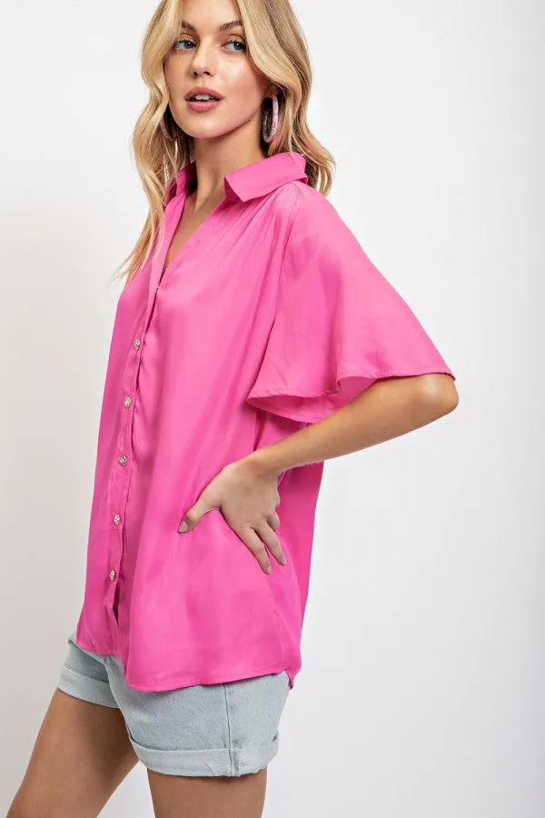 Flutter Sleeve Button Up Top