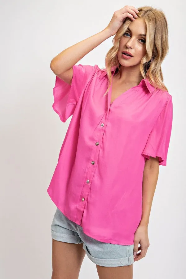 Flutter Sleeve Button Up Top