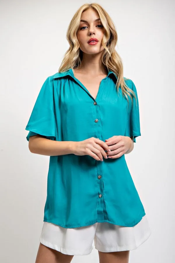 Flutter Sleeve Button Up Top