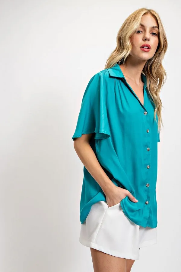 Flutter Sleeve Button Up Top