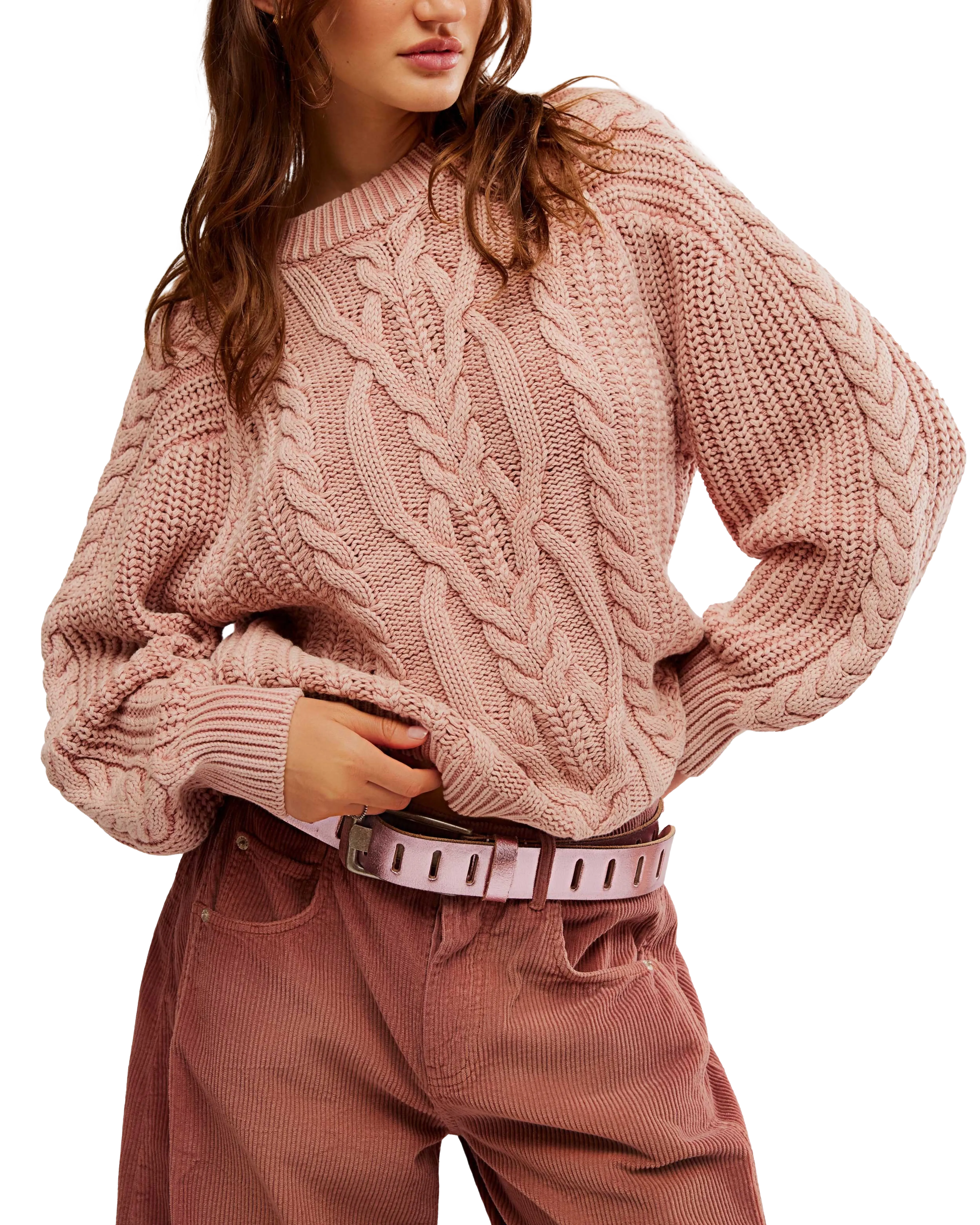 Frankie Cable Jumper in Misty Rose