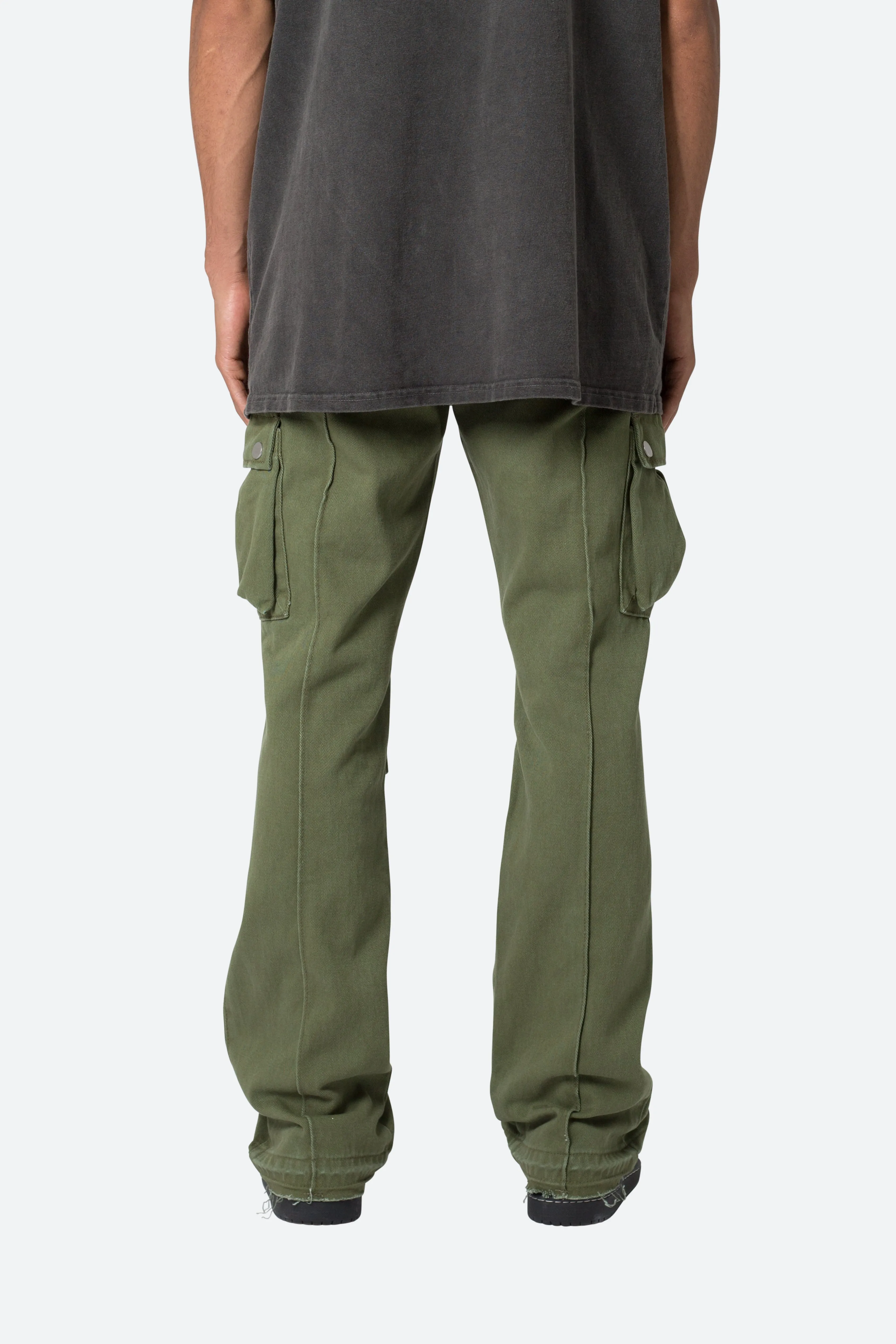 Front Zip Flare Cargo Pants - Olive