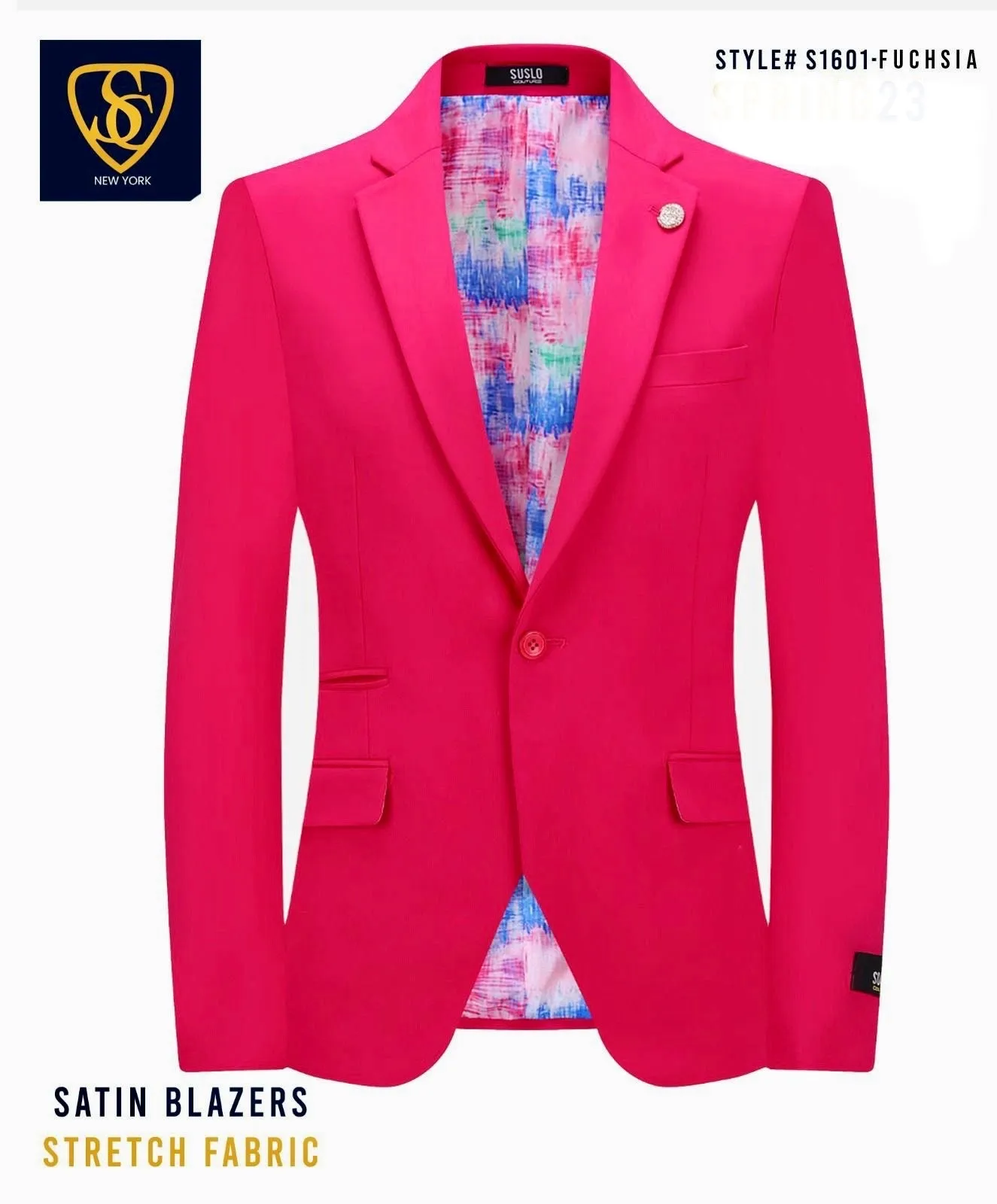 Fuchsia Men's Blazer Jacket Stretch Fabric Notch Lapel Slim-Fit Style-S1601