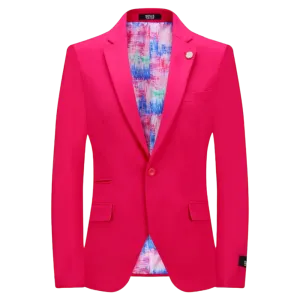 Fuchsia Men's Blazer Jacket Stretch Fabric Notch Lapel Slim-Fit Style-S1601