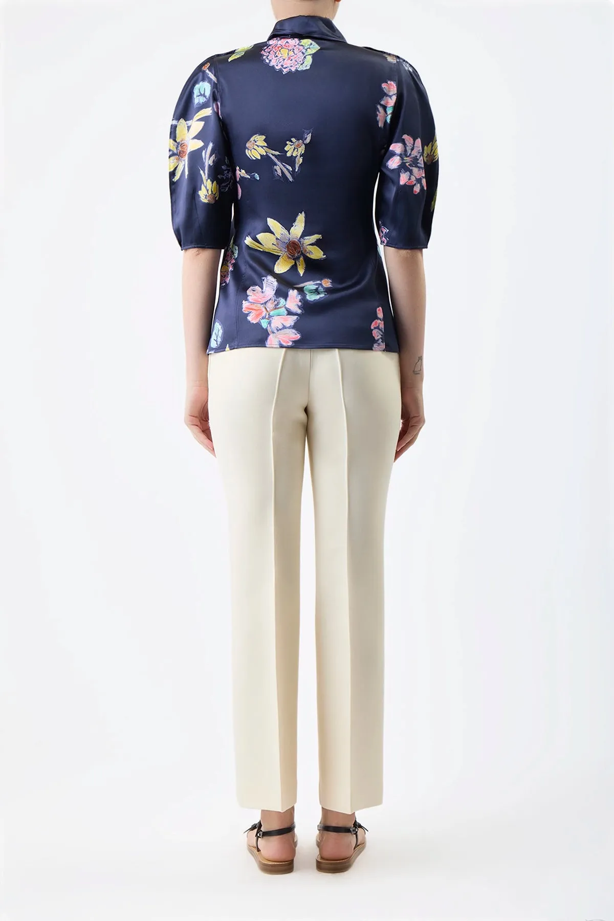 Gabriel Pant in Ivory Wool Silk Cady