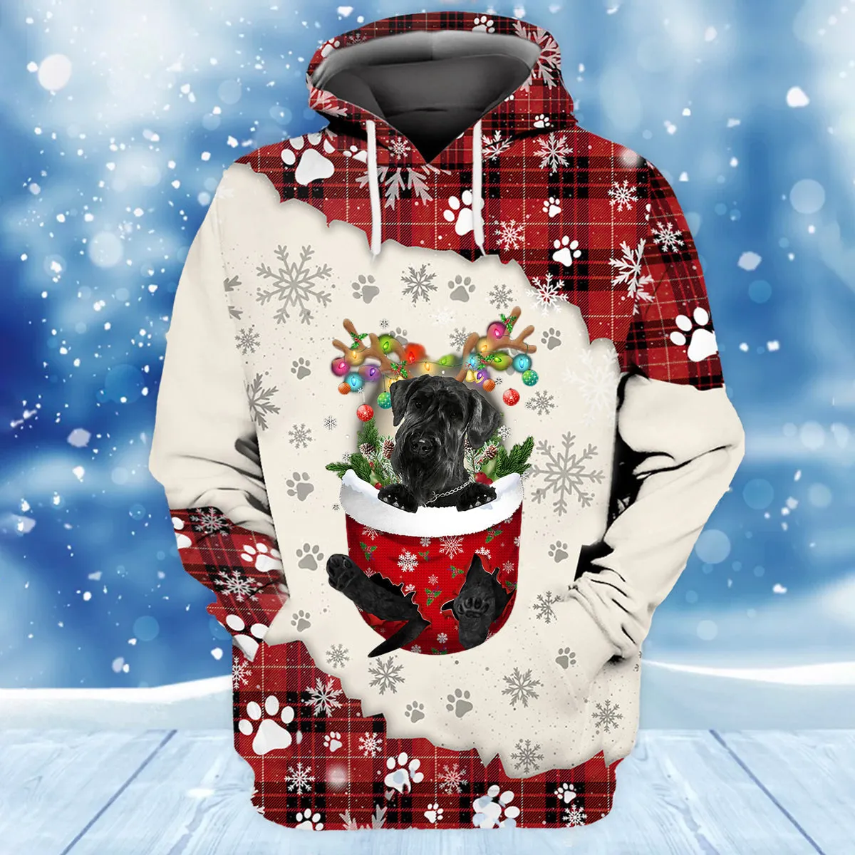 Giant Schnauzer In Snow Pocket Merry Christmas Unisex Hoodie