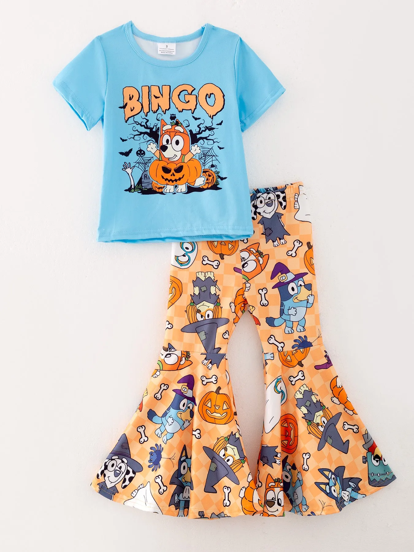 Girls Halloween "Bingo" Letter Top   Floral Pants Set