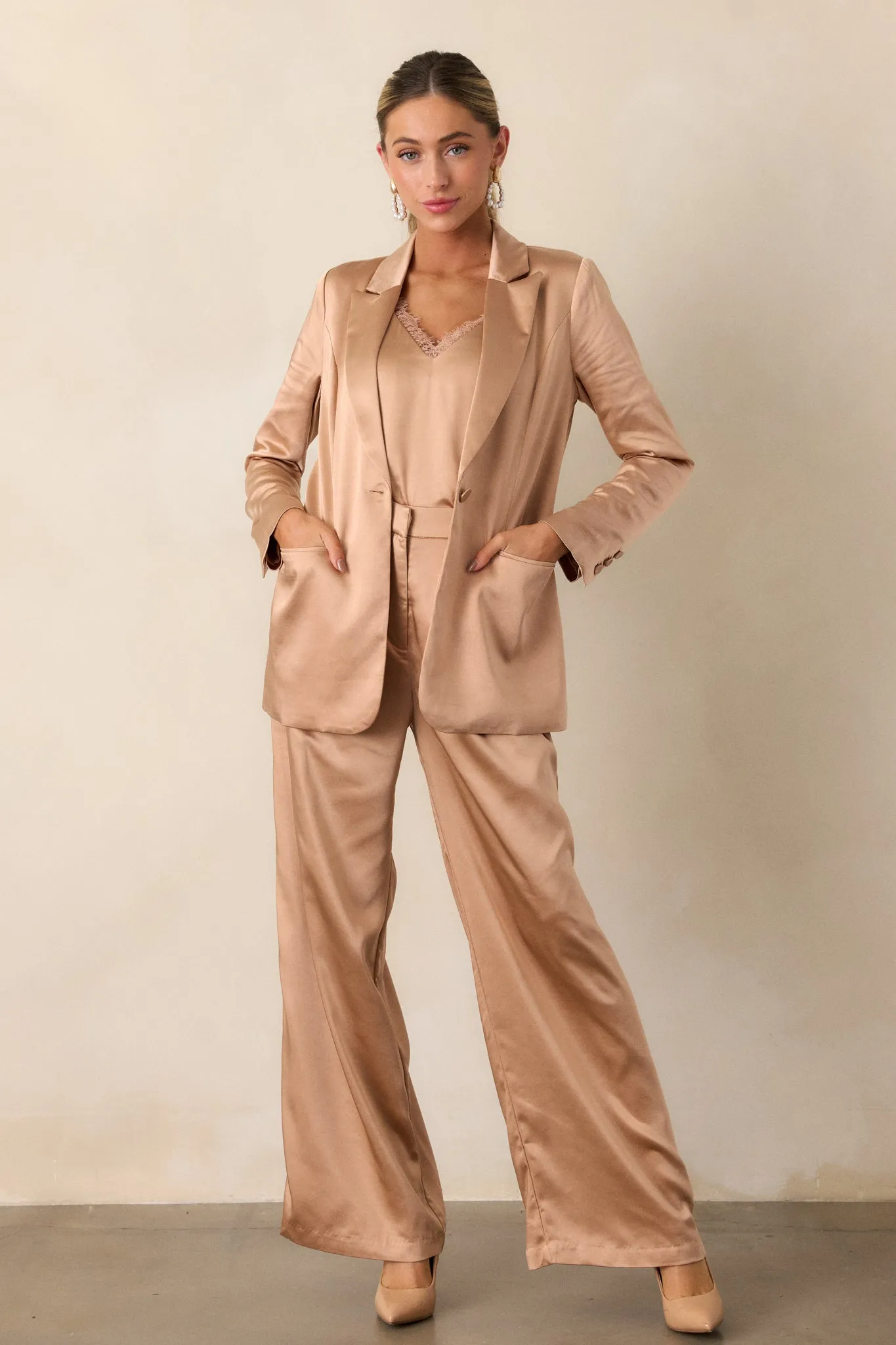 Going Places Light Copper Satin Blazer