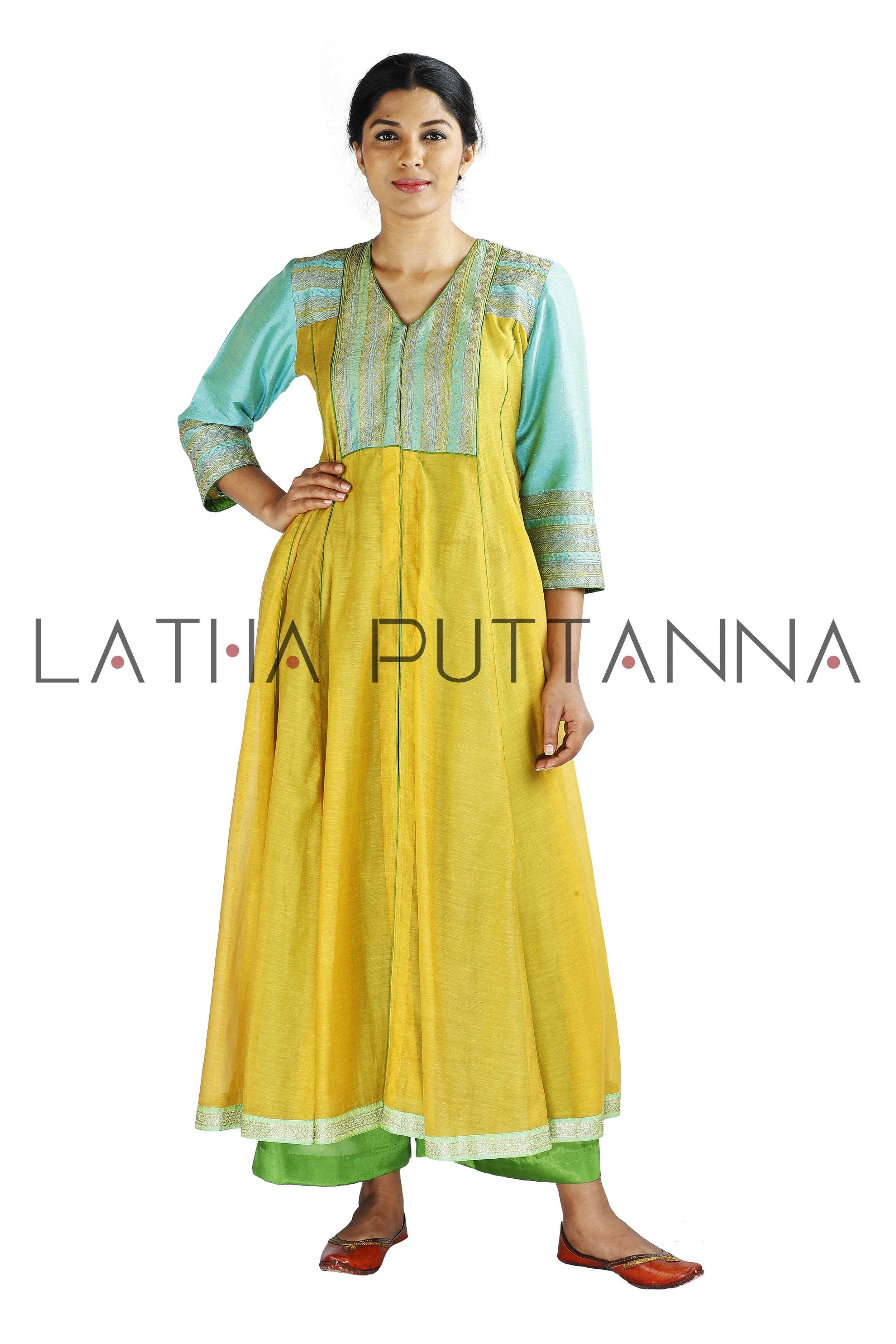 Golden yellow and green salwar