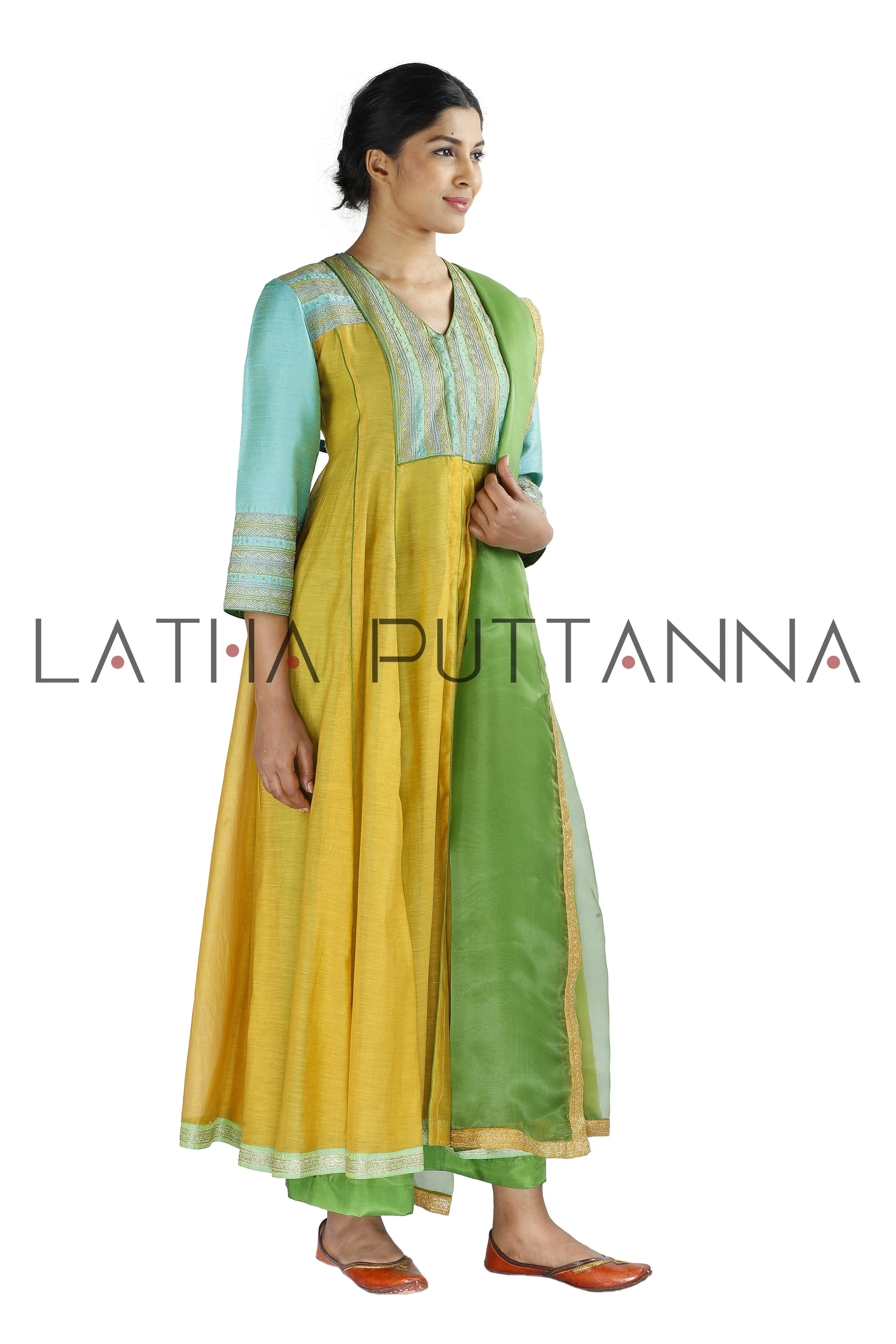 Golden yellow and green salwar