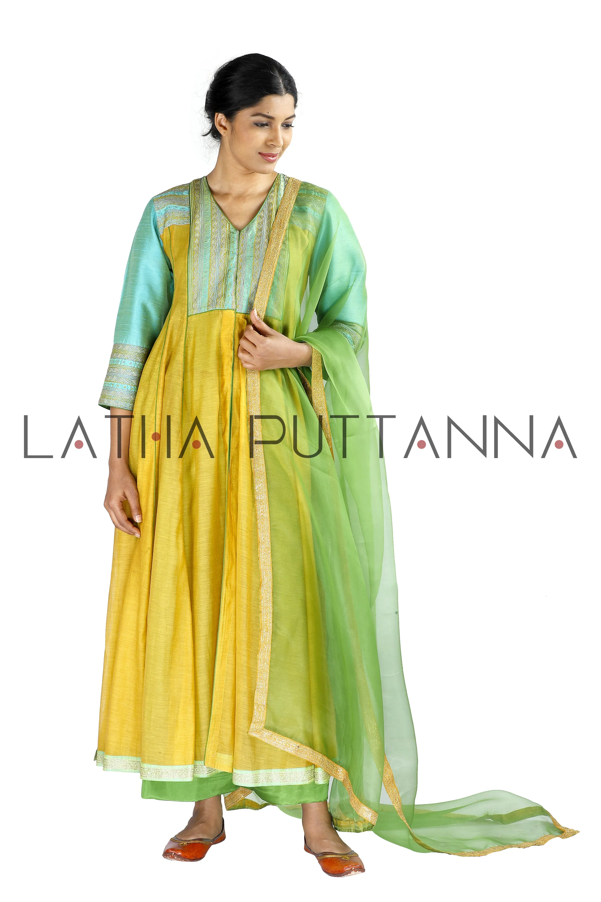 Golden yellow and green salwar