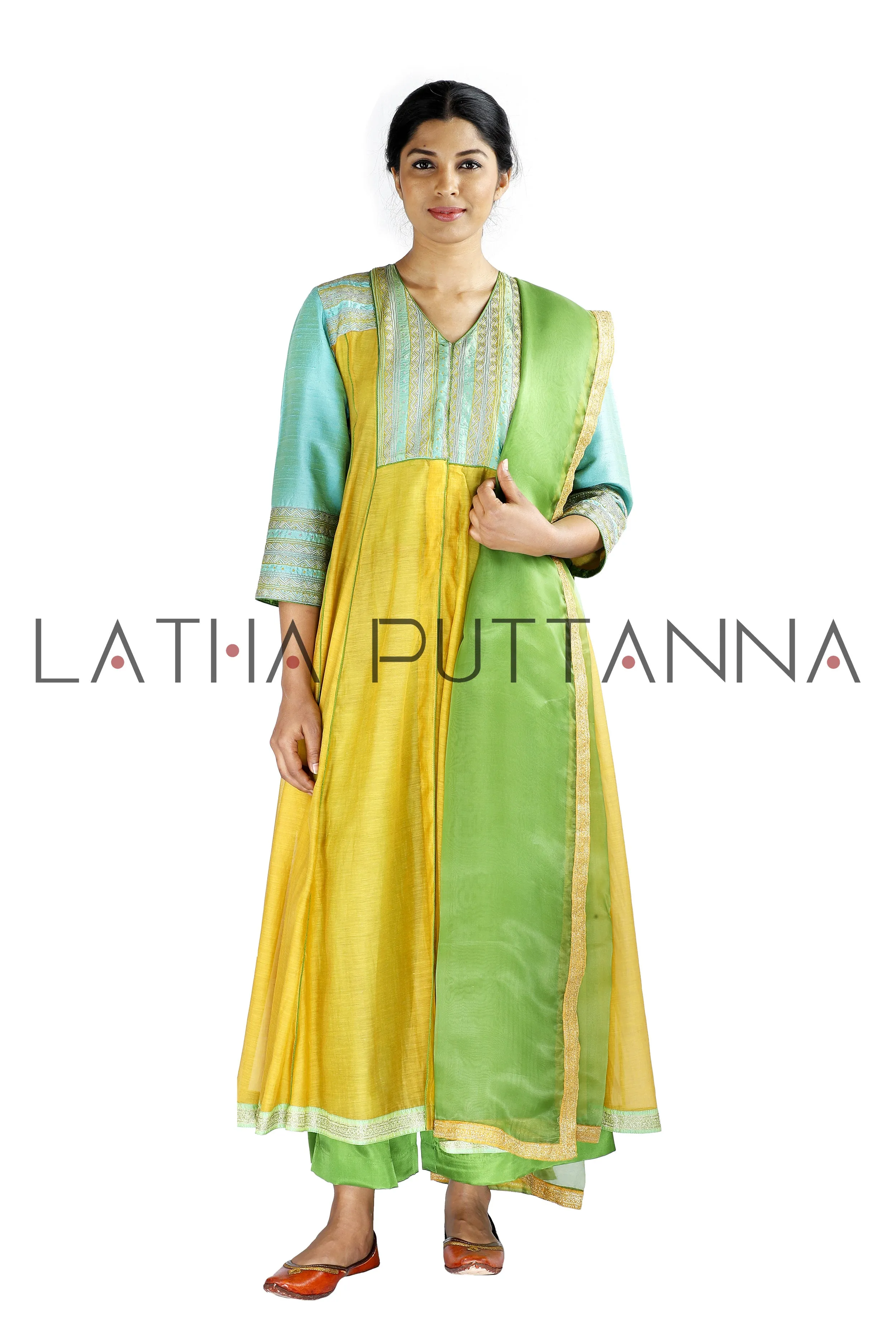 Golden yellow and green salwar