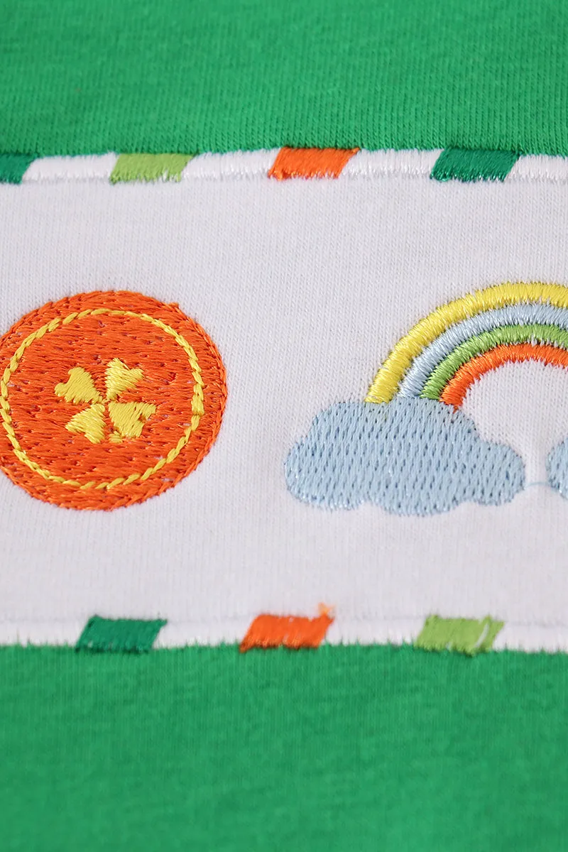 Green clover rainbow embroidery boy set