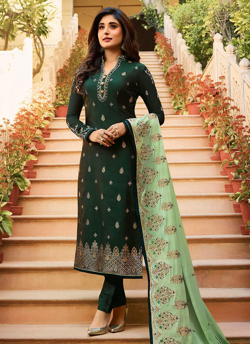 Green Two Tone Embroidered Pant Suit