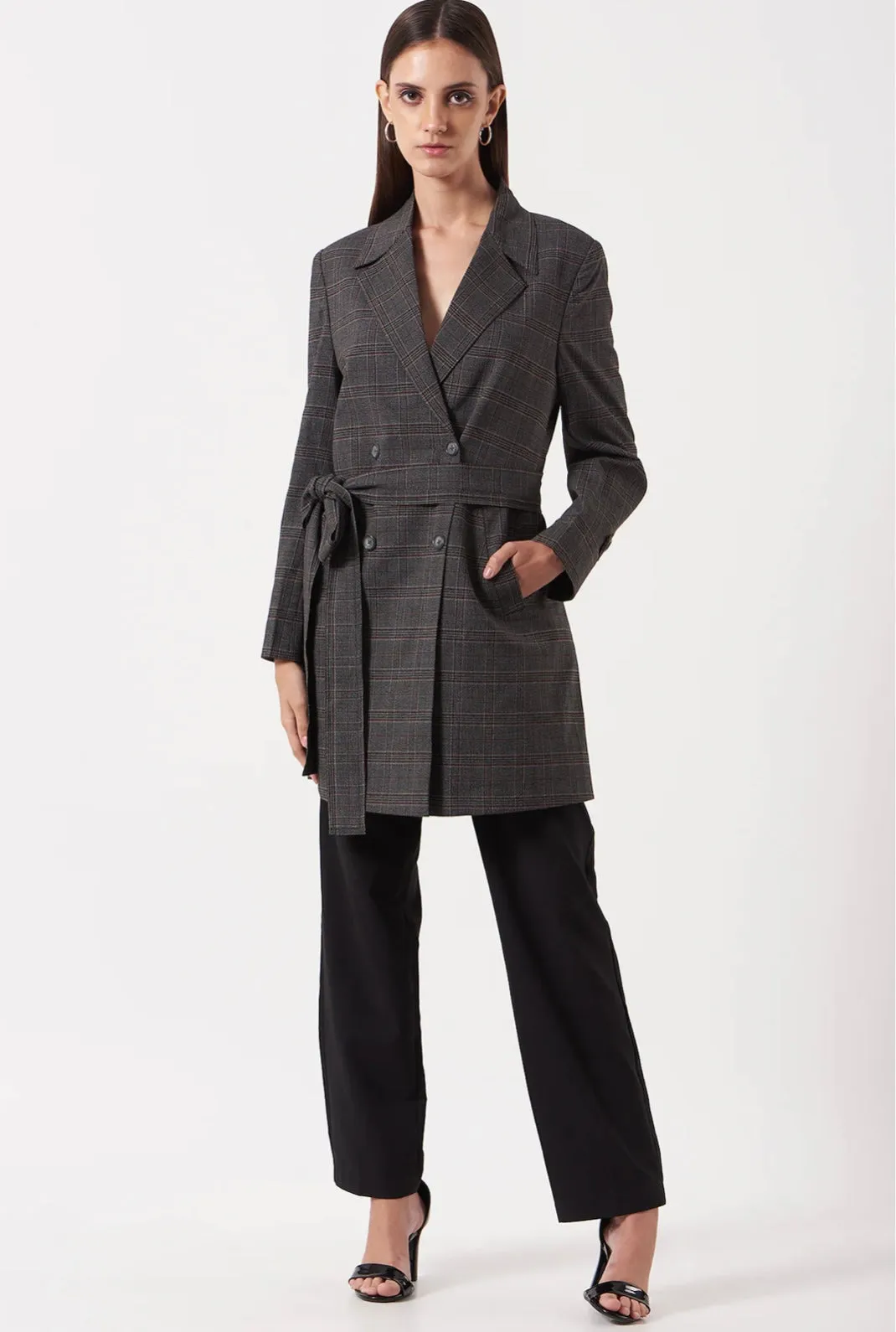 Grey Double Breasted Check Blazer dress