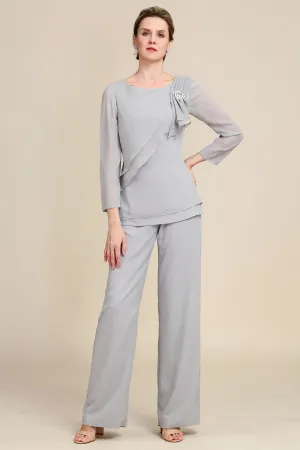 Grey Long Sleeves 2 Piece Mother of the Bride Pant Suits