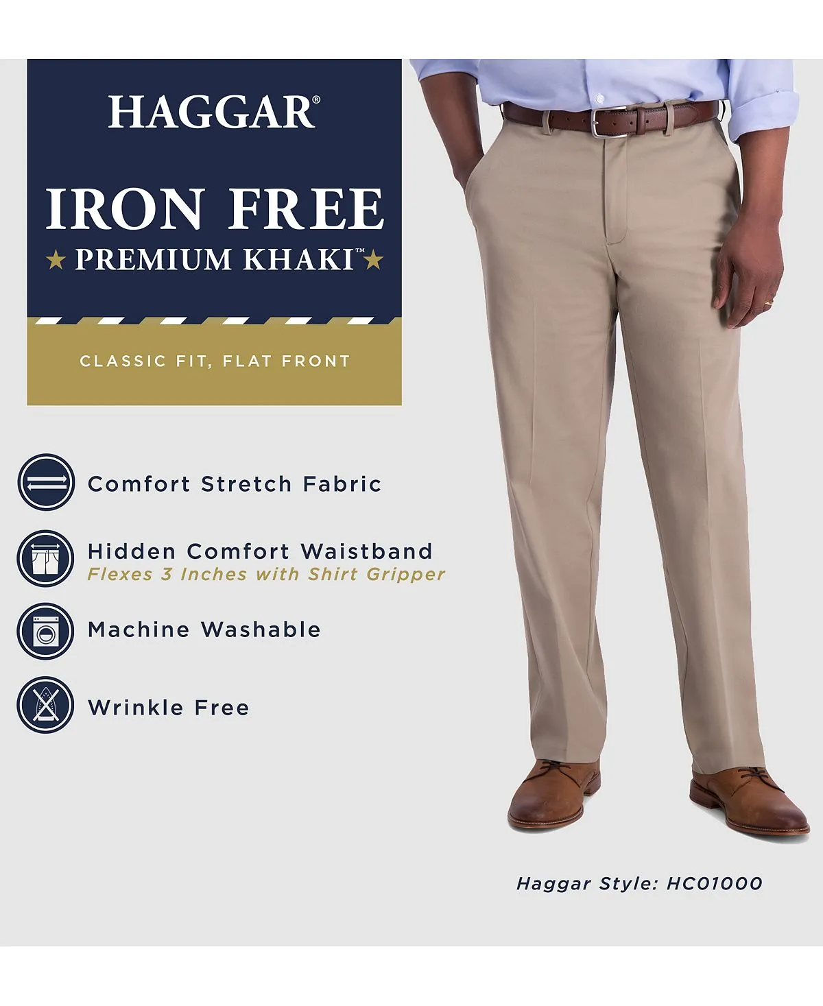 Haggar Men's Premium Khaki Regular Fit Non-Iron Pants