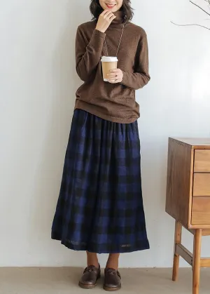 Handmade blue plaid pants plus size fall wide leg pants