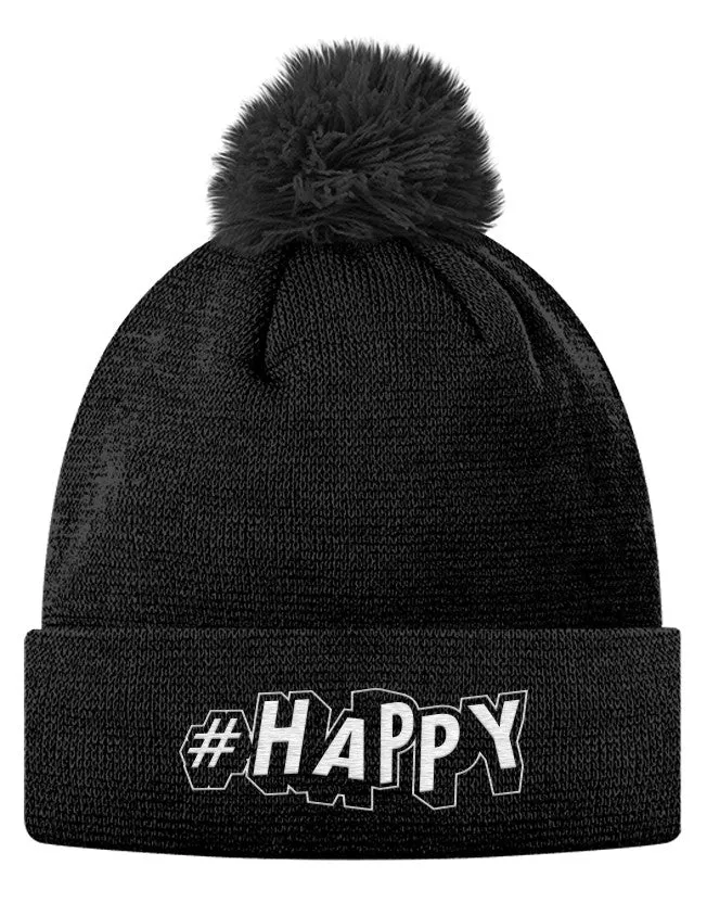 #Happy Pom Pom Knit Cap