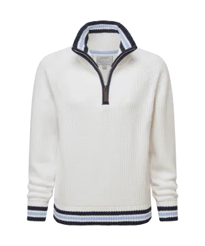 Havelet Bay Quarter Zip Jumper - Soft White/Sky Blue