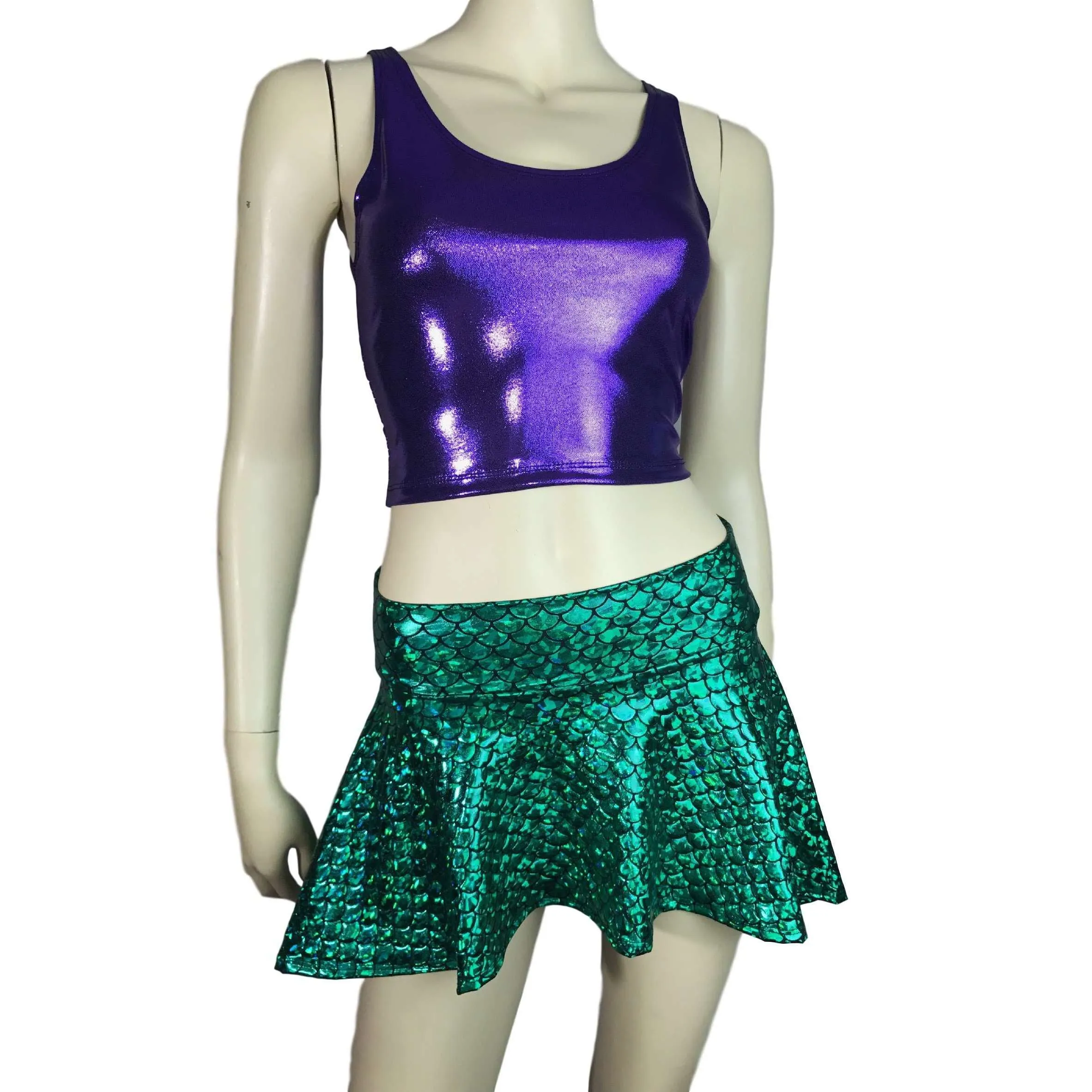 Hi-Lo Skater Skirt - Green Mermaid Scales - final Sale SMALL