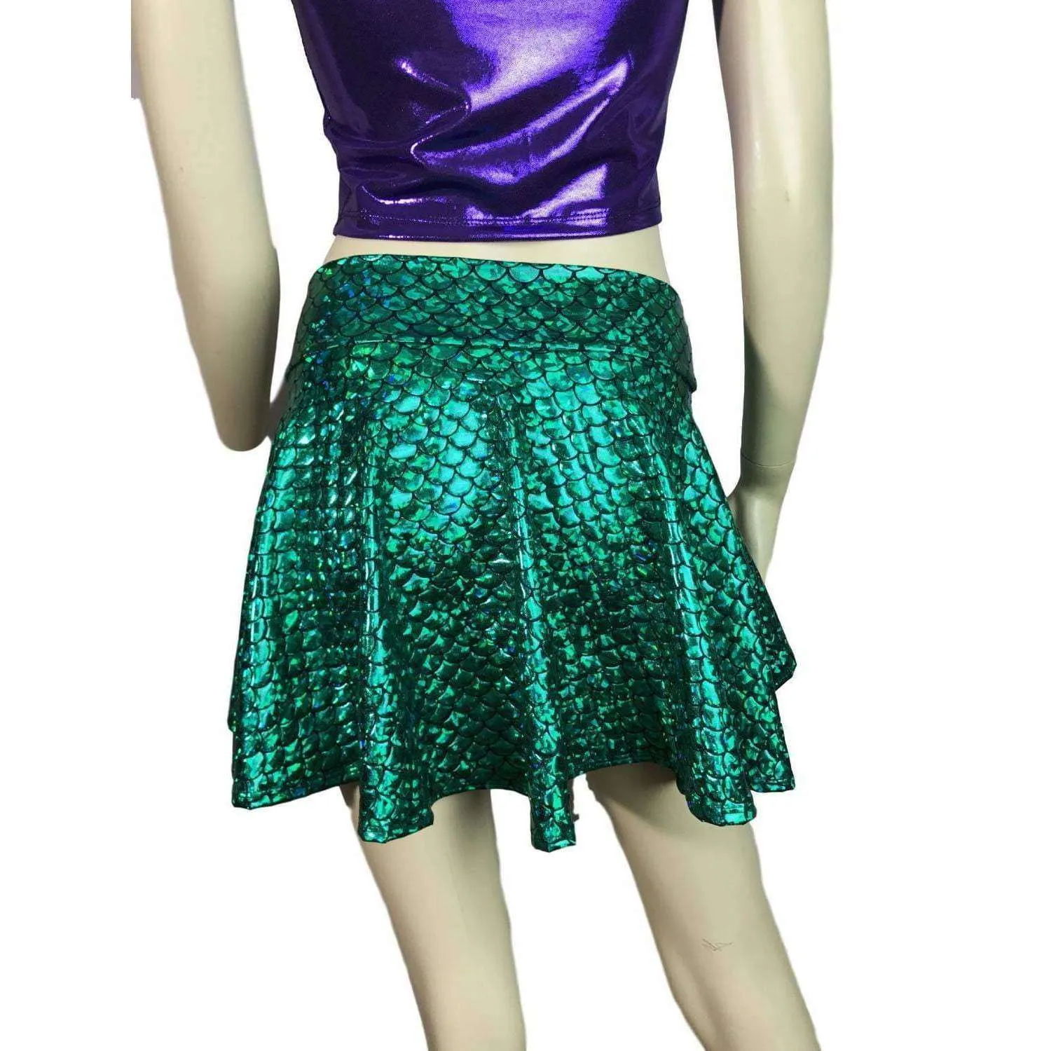 Hi-Lo Skater Skirt - Green Mermaid Scales - final Sale SMALL