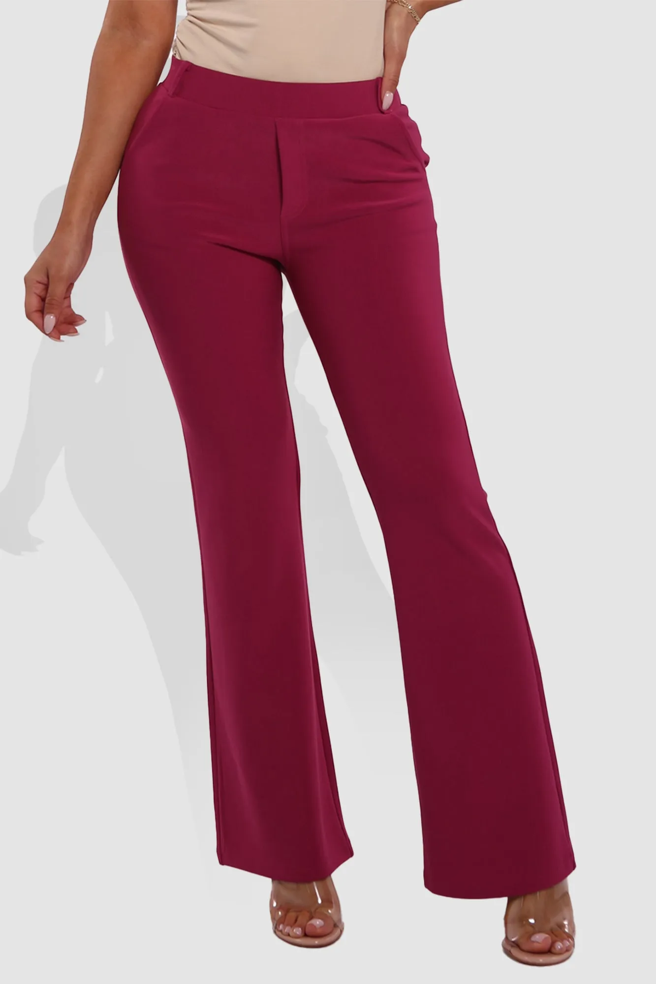 High Rise Pull On Sculpting Flare Pants - Magenta