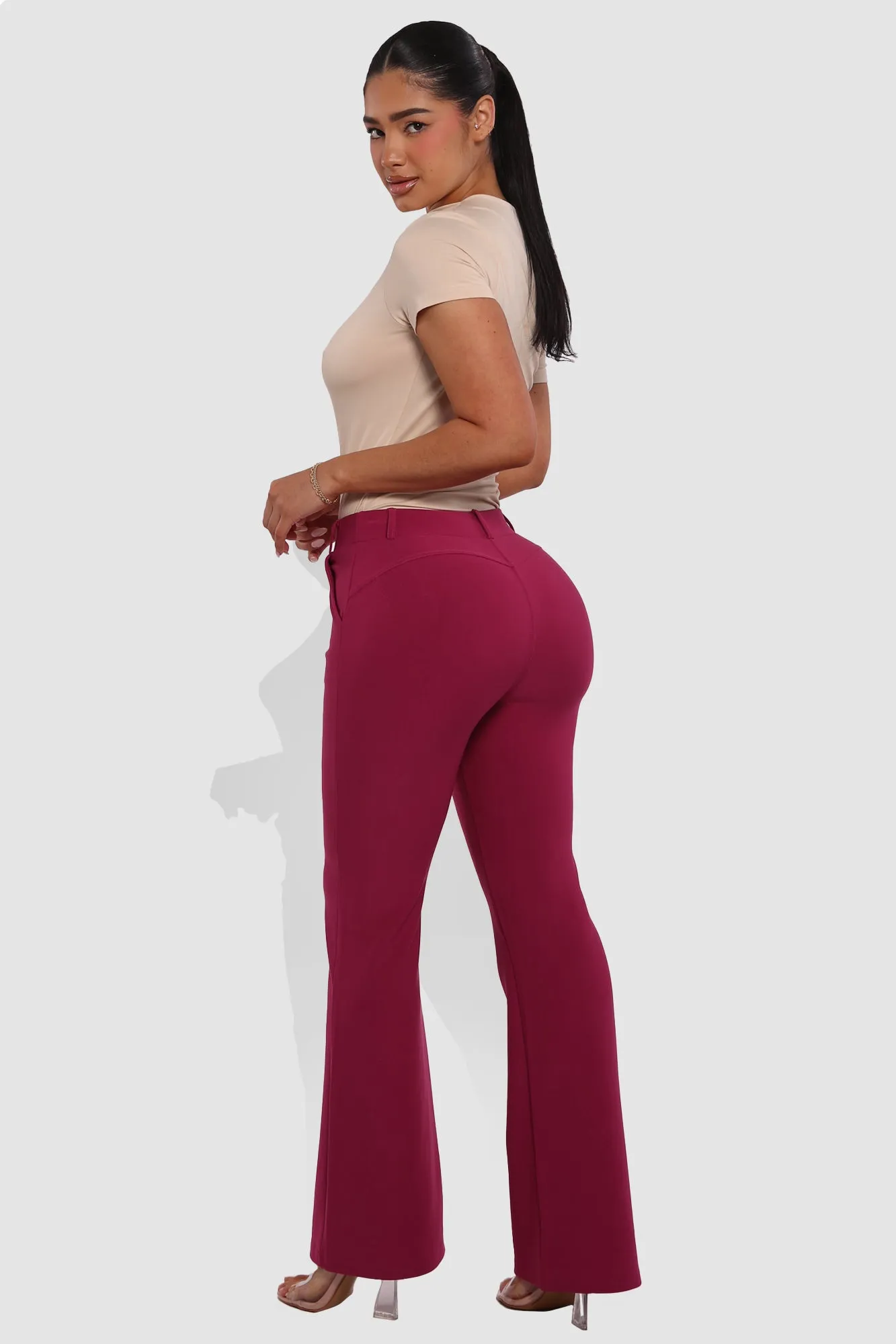 High Rise Pull On Sculpting Flare Pants - Magenta