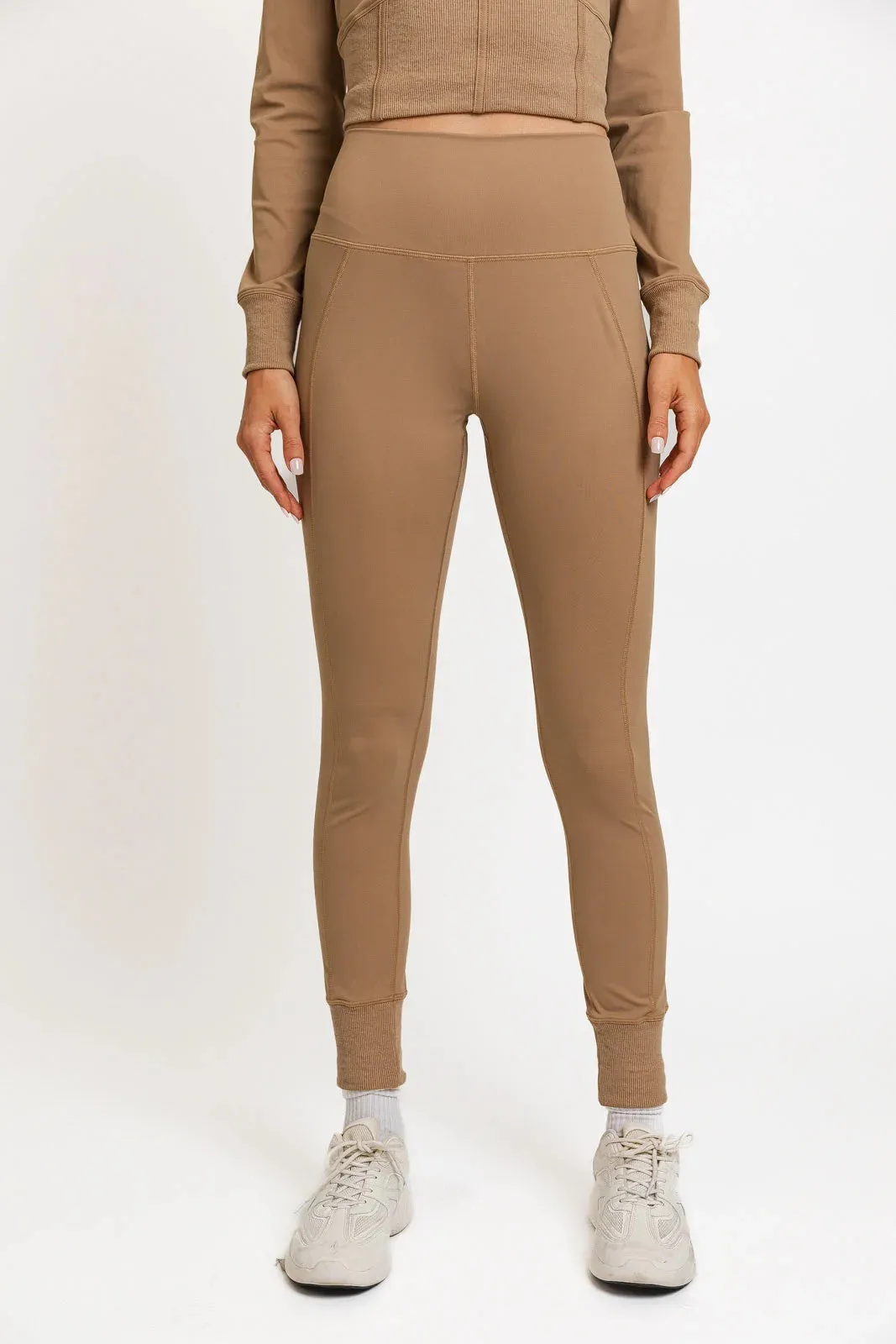 High Waist Banded Cuffs Jogger Pants Leggings