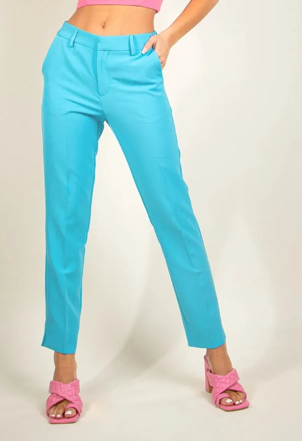 High Waist Cigarette Pants Turquoise