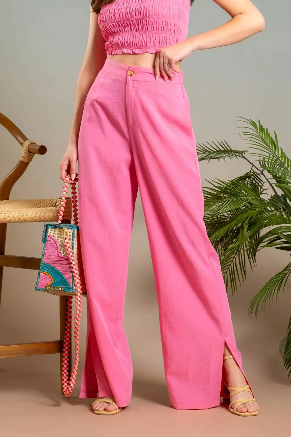 HIGH WAIST WIDE SPLIT LEG DRESS PANTS