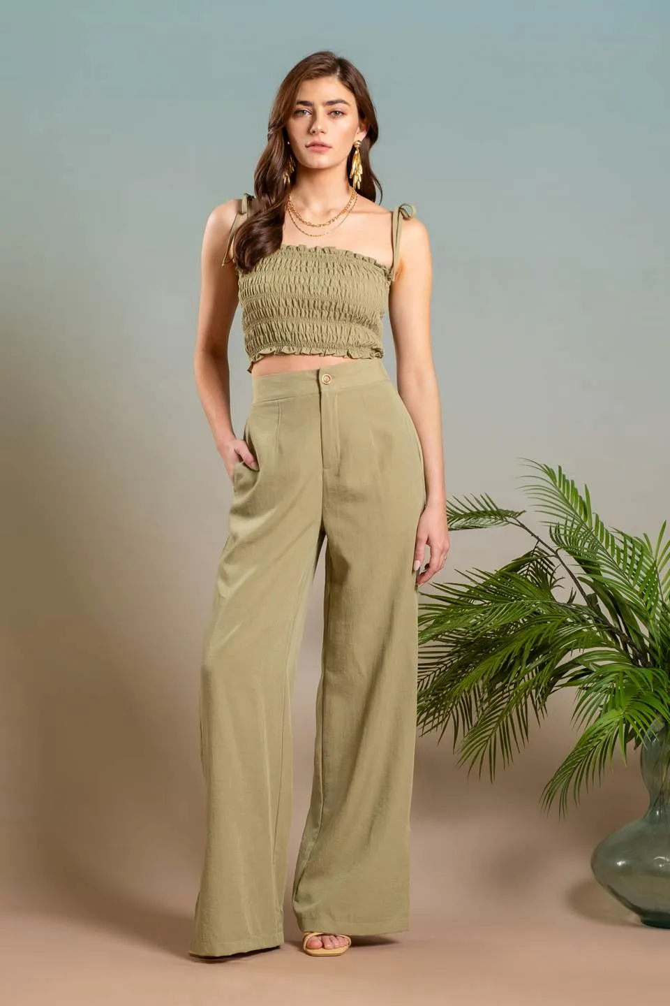 HIGH WAIST WIDE SPLIT LEG DRESS PANTS